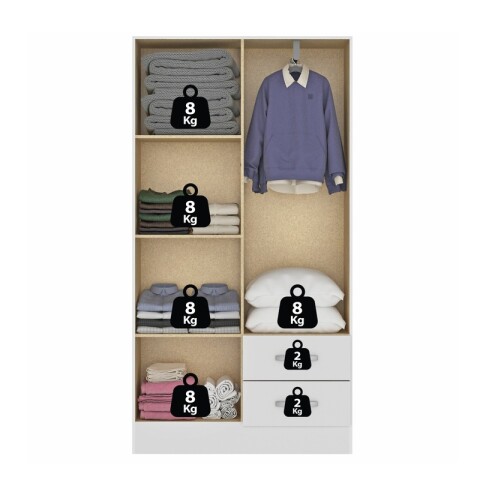 Ropero Armario 4 puertas 2 cajones con estantes y perchero 170 x 90 x 36 cm - Blanco Ropero Armario 4 puertas 2 cajones con estantes y perchero 170 x 90 x 36 cm - Blanco