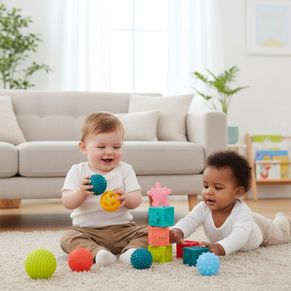 Set Sensorial Juego de Aprendizaje Cubos Pelotas Texturas Diseño 1