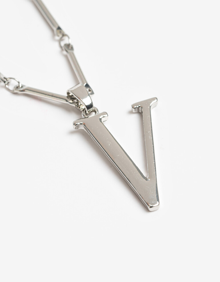 Collares Largos Metal Collar Largo Inicial V - Plateado Rodio