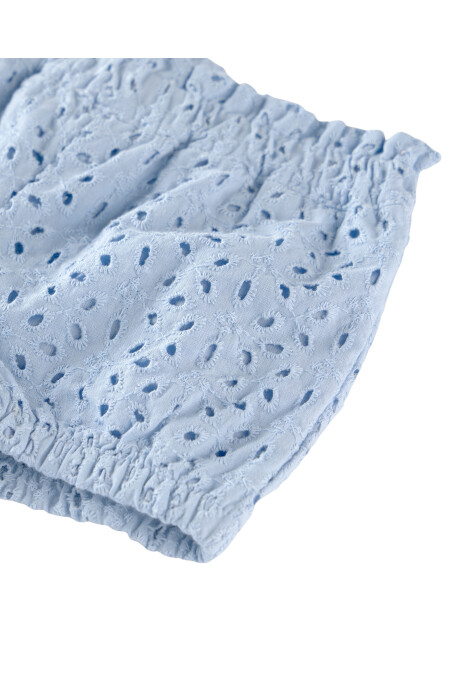Set dos piezas de algodón orgánico, short y remera, azul, diseño ojales Sin color