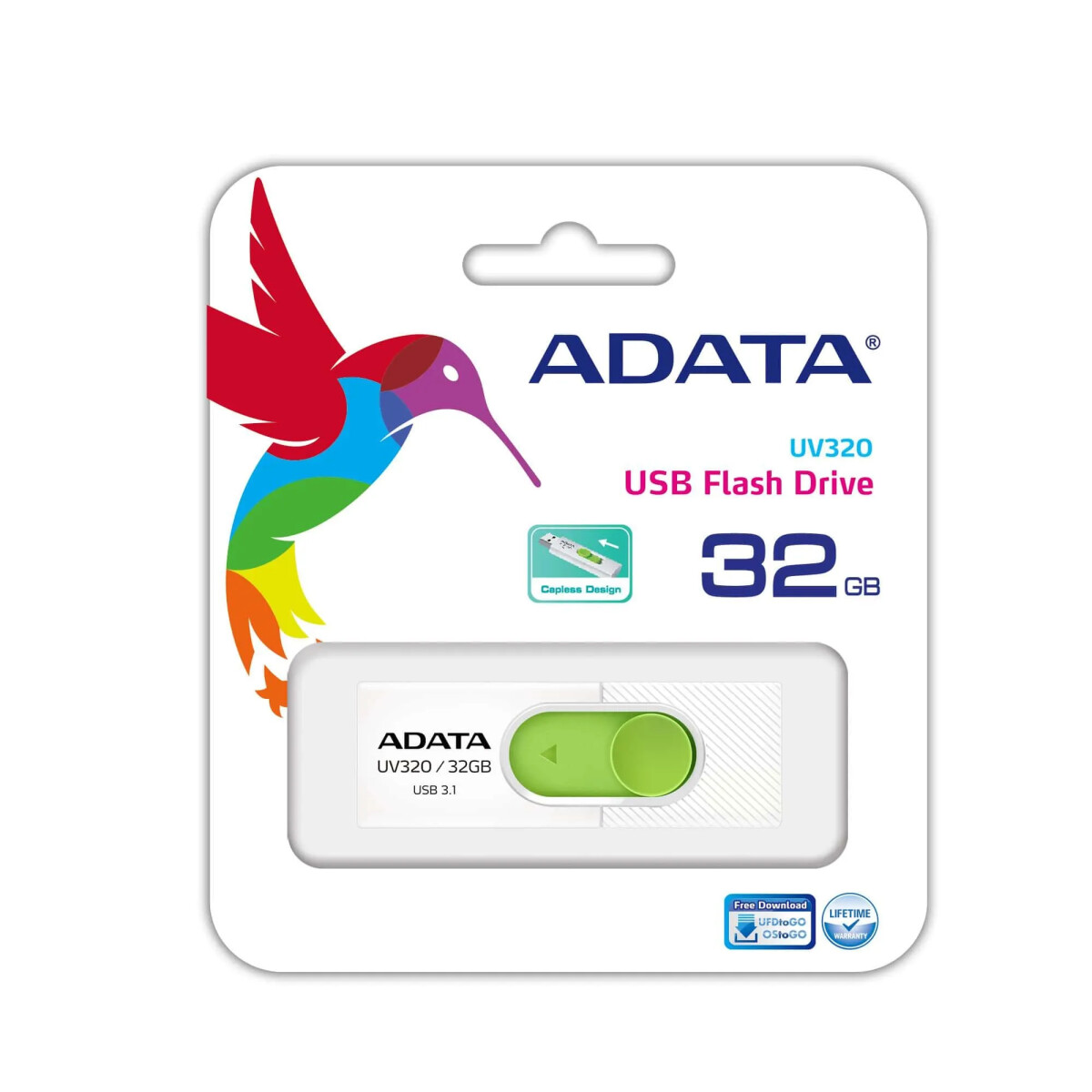 Pendrive Adata Uv320 32gb 3.1 Gen 1 Blanco Y Verde - 5996 