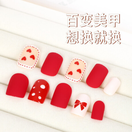 Set De Uñas Postizas Rousi Punta Cuadrada Corazón