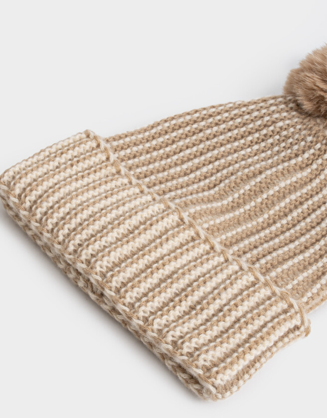 Gorro Romántico Gorro Tejido Con Pompón - Marron Beige