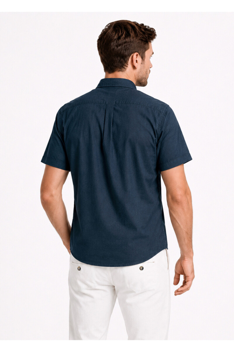 Camisa Arrow Manga Corta Lino Algodòn AZUL