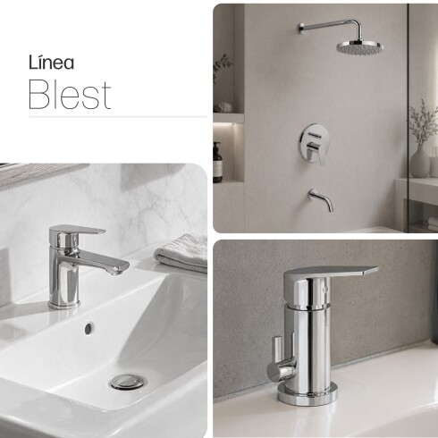 JUEGO DE GRIFERIA LAVATORIO BIDET DUCHA BRILLO LINEA BLEST CROMO