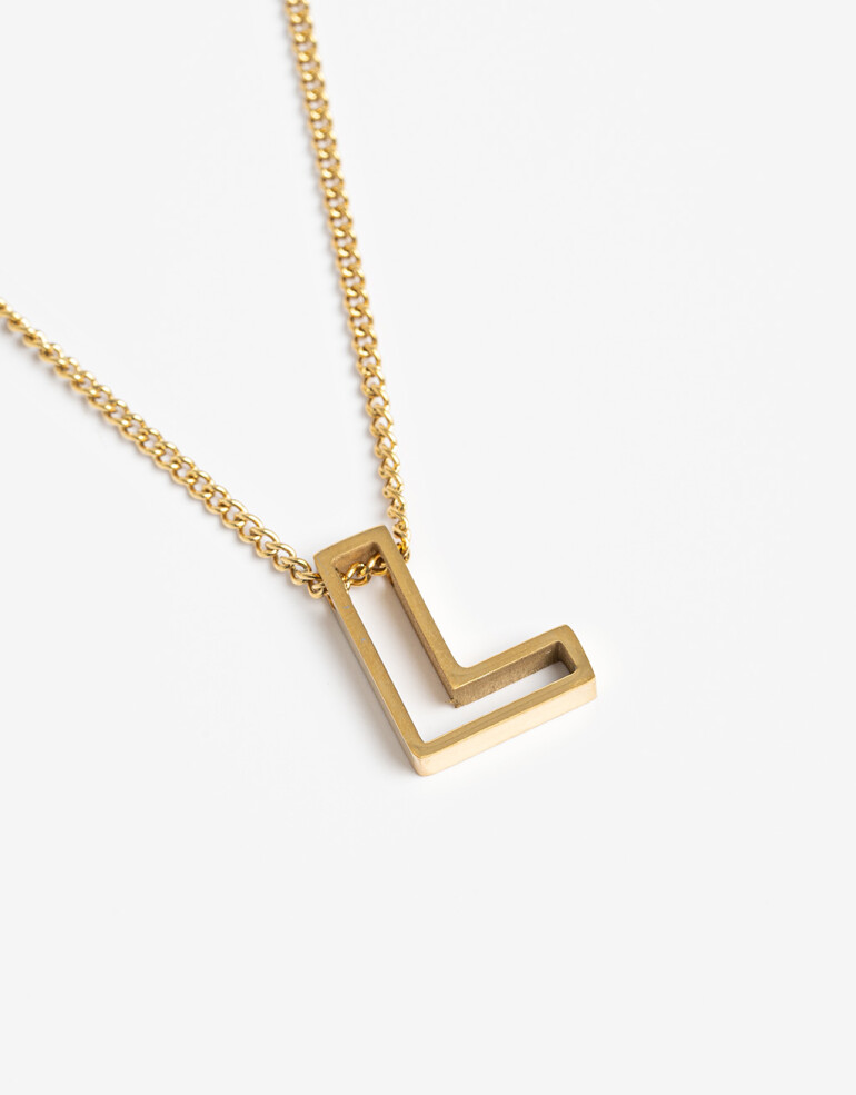 Cadena Corta con Dije Metal Collar Acero Inicial L - Dorado