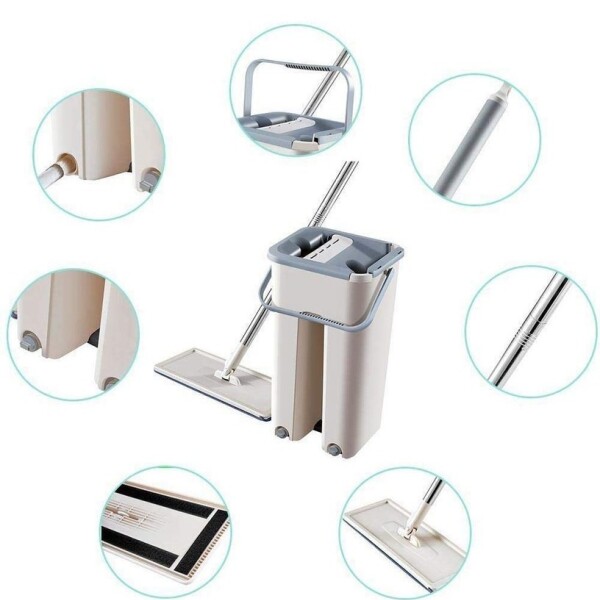 Mopa Fregona Plana Con Balde Cubo Escurrir Sin Usar Manos Variante Color Crema