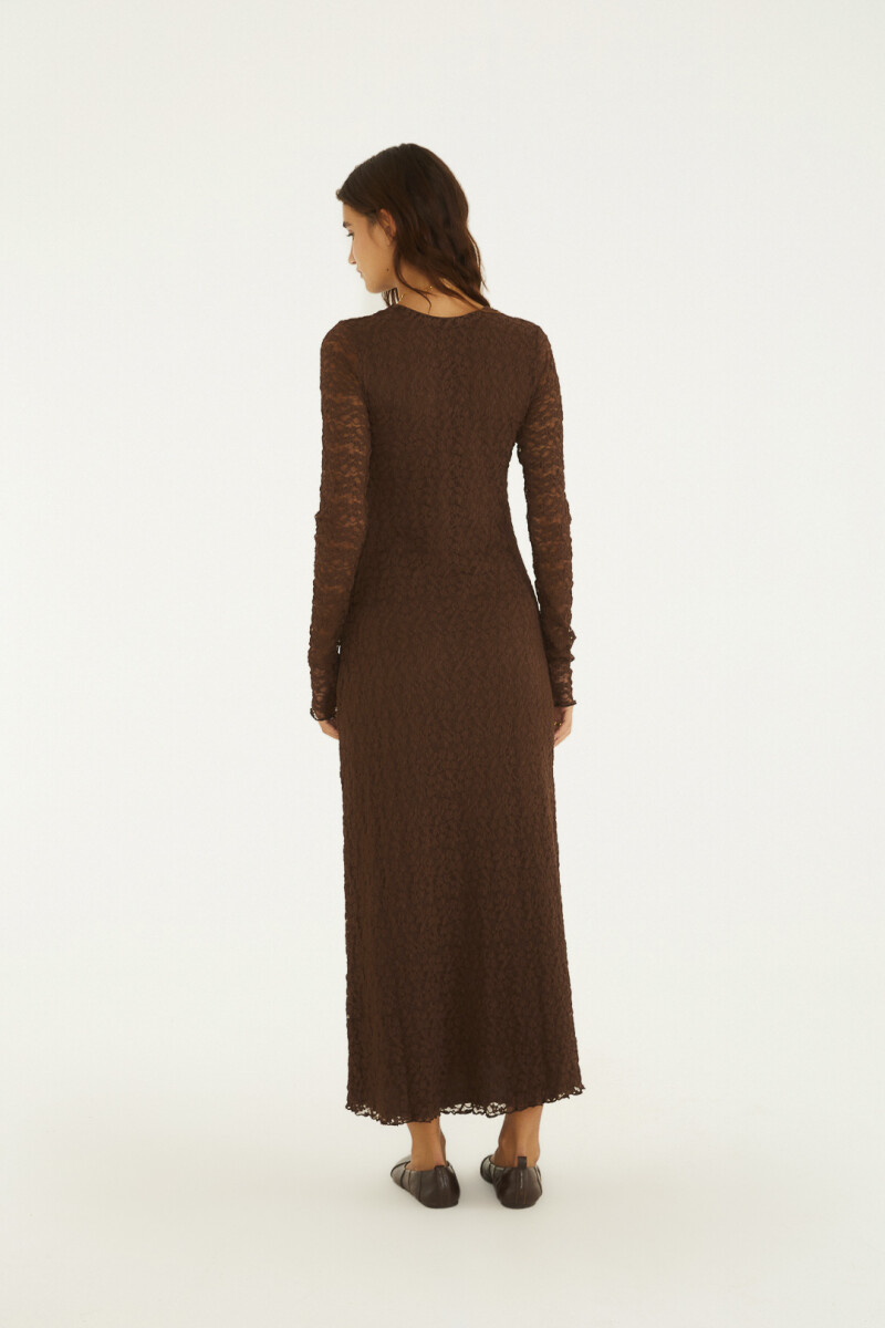 VESTIDO LARGO ENCAJE Marron