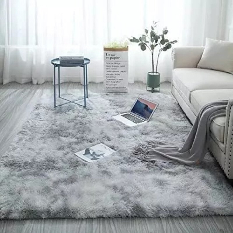 Alfombra Tapete Shaggy Peluda 150 X 200cm Pelo Alto Gris
