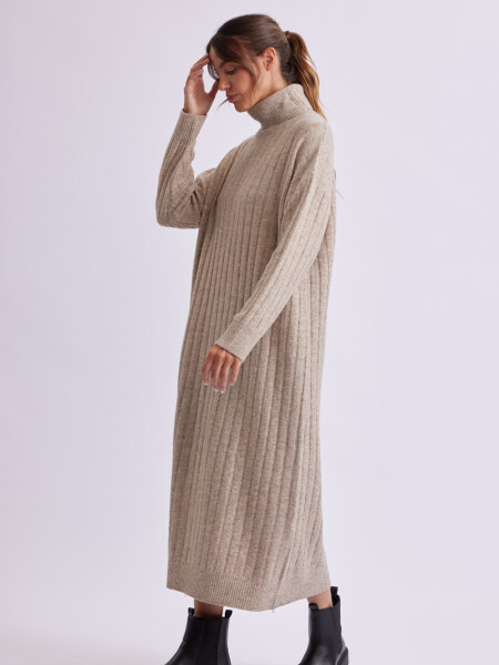 Vestido punto canalé Beige
