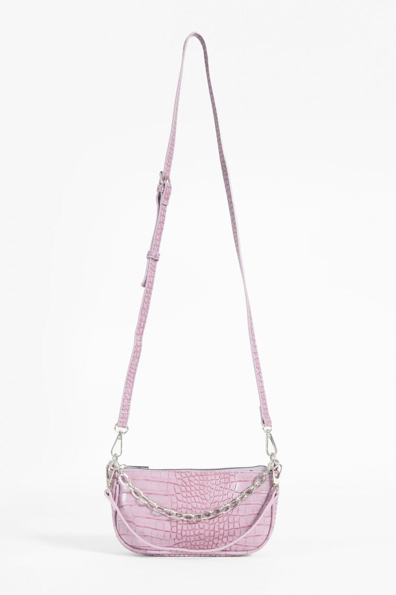 Bandolera croco con cadena lila