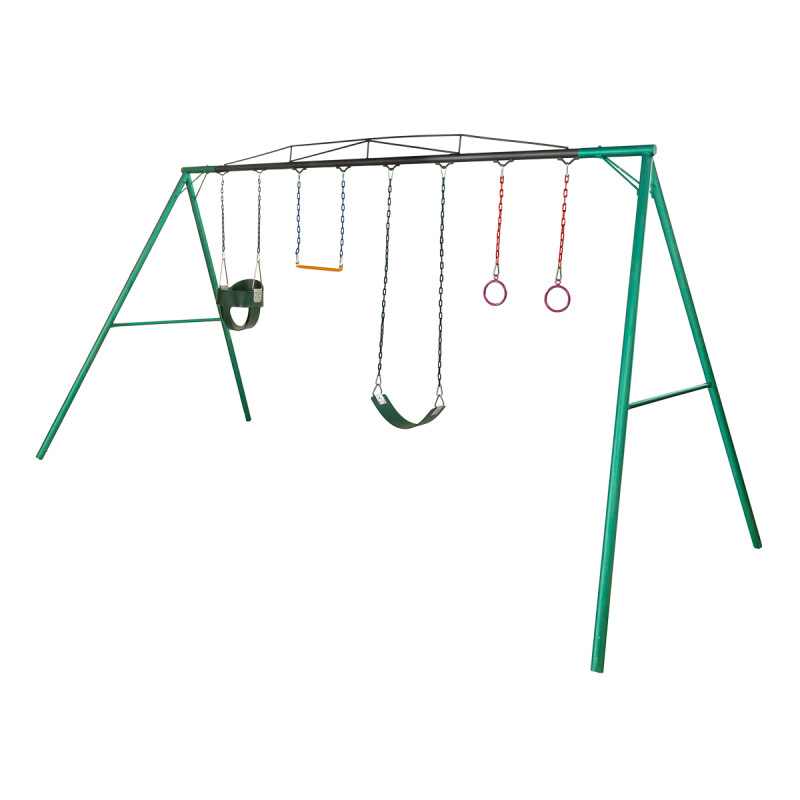 Hamaca de Plaza con hamaca de cincha, hamaca de bebé, aros y trapecio altura 2,15 mts Hamaca de Plaza con hamaca de cincha, hamaca de bebé, aros y trapecio altura 2,15 mts