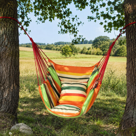 Silla Colgante Hamaca Paraguaya +2 Almohadones Jardín Balcón Naranja