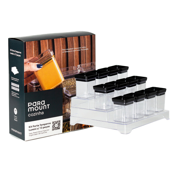 CONDIMENTERO LUMINI KIT 13 PIEZAS / 3 ESCALONES NEGRO TRANSPARENTE