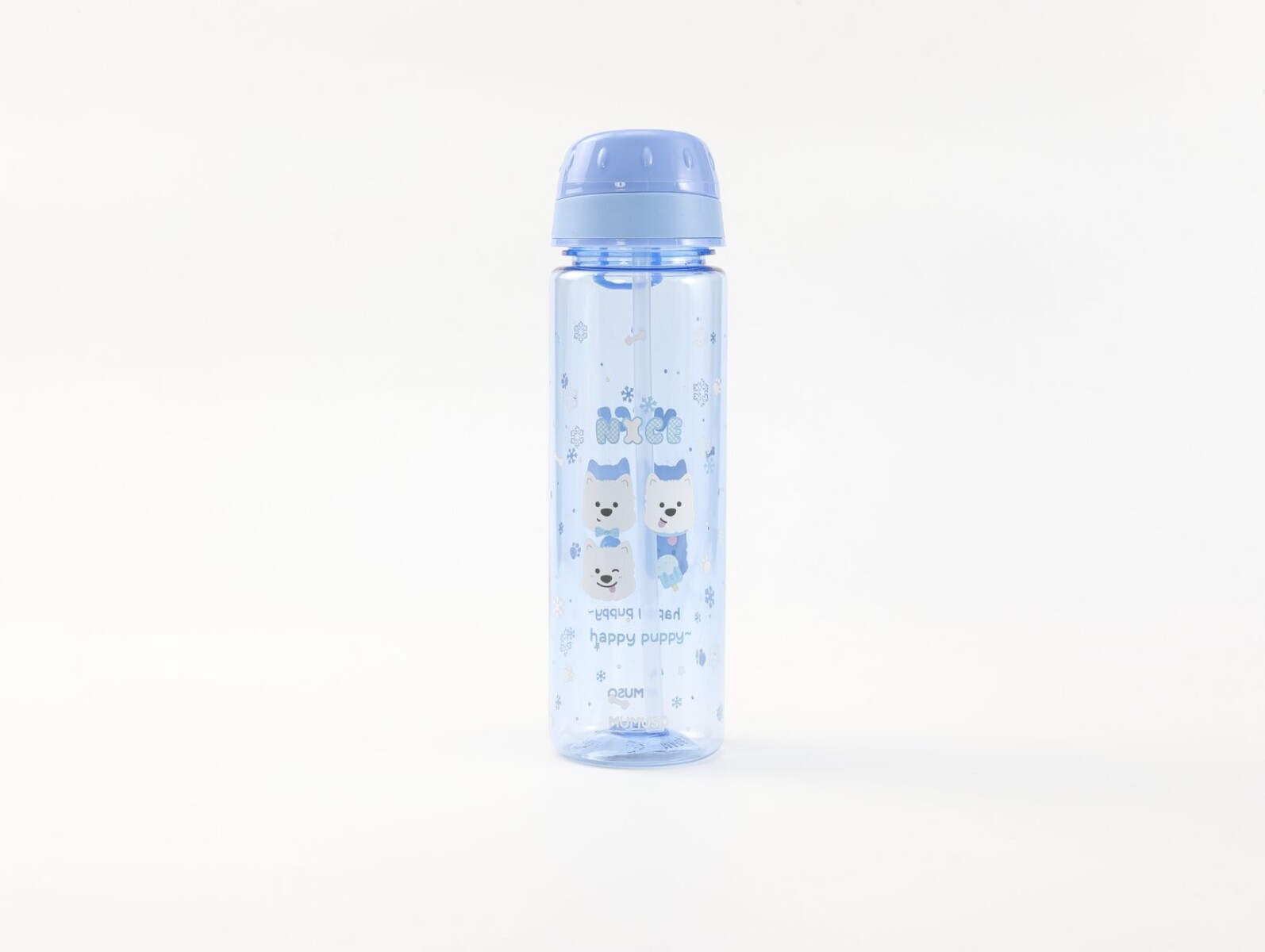 BOTELLA PLÁSTICA PORTÁTIL CON SORBETE PERRITO DUODUO (600 ML / AZUL) 