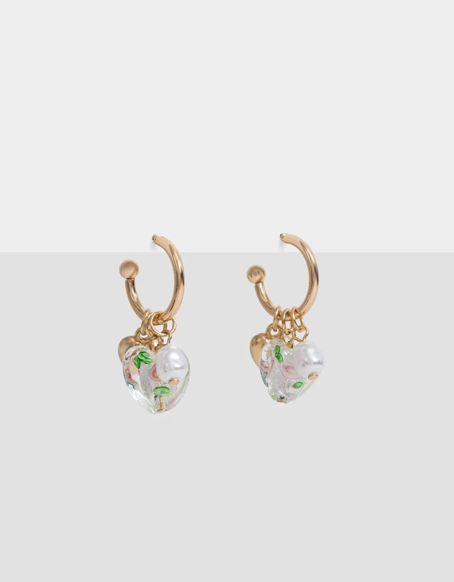 Aros Argollas Con dije de vidrio Aros Argolla Con Dije De Vidrio - Dorado