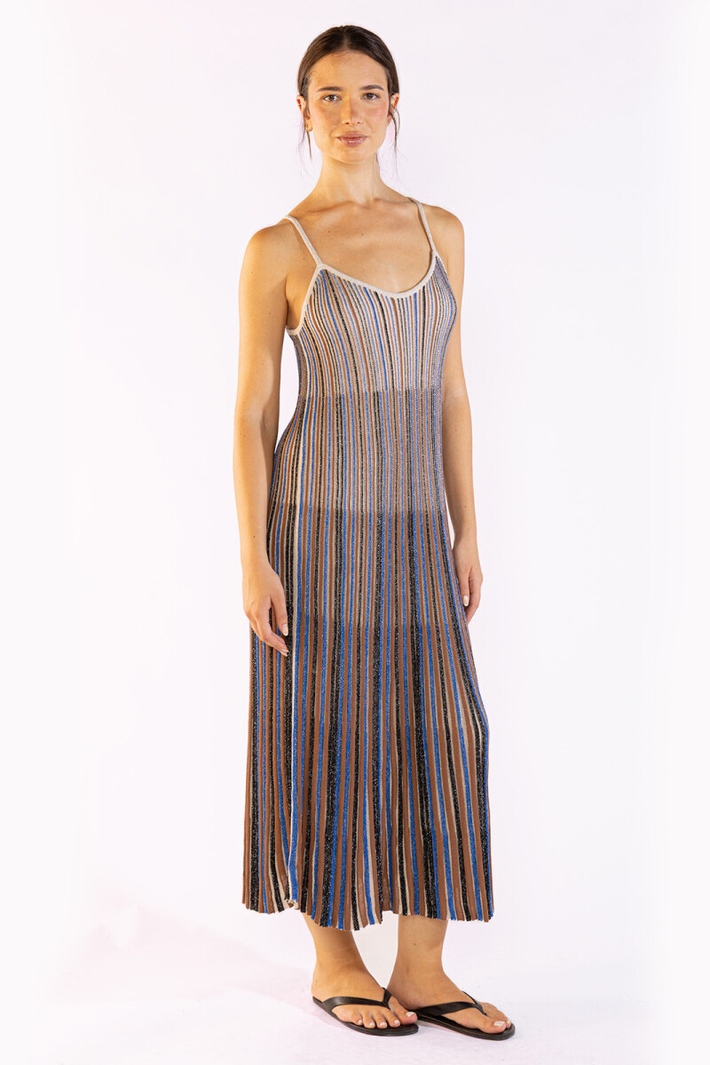 STRIPED LONG KNIT DRESS Blue