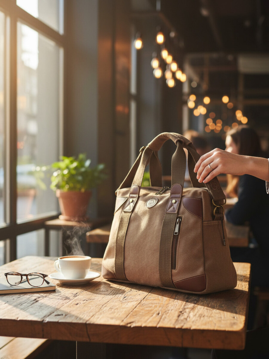 Bolso cartera de lona - Marrón 