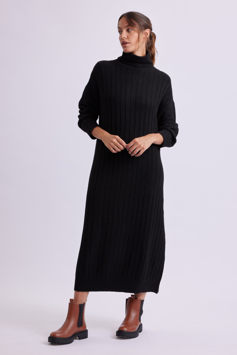 Vestido punto canalé Negro
