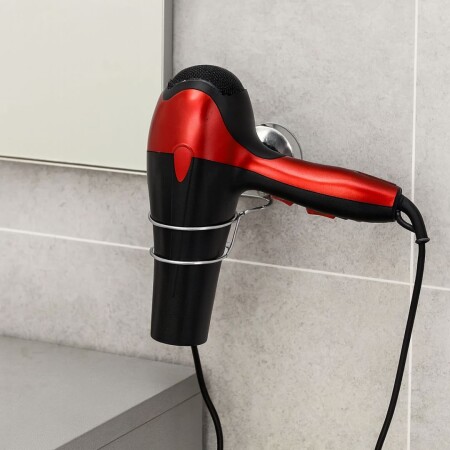 SOPORTE PARA SECADOR DE PELO CON VENTOSA PLATEADO
