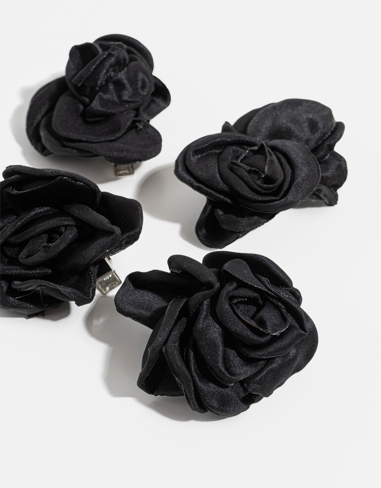Horquillas con Accesorios Flores Set De Hebillas Con Flores - Negro