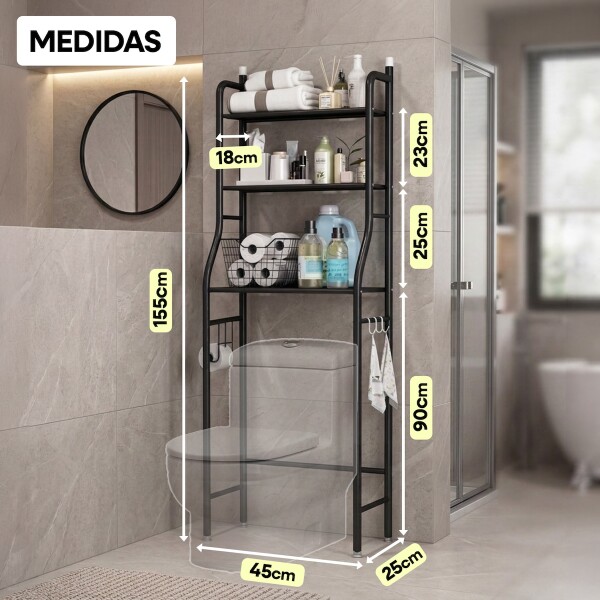 Estantes Armario Mueble Organizador Baño Inodoro Metal Acero Imback Color Negro Estantes Armario Mueble Organizador Baño Inodoro Metal Acero Imback Color Negro