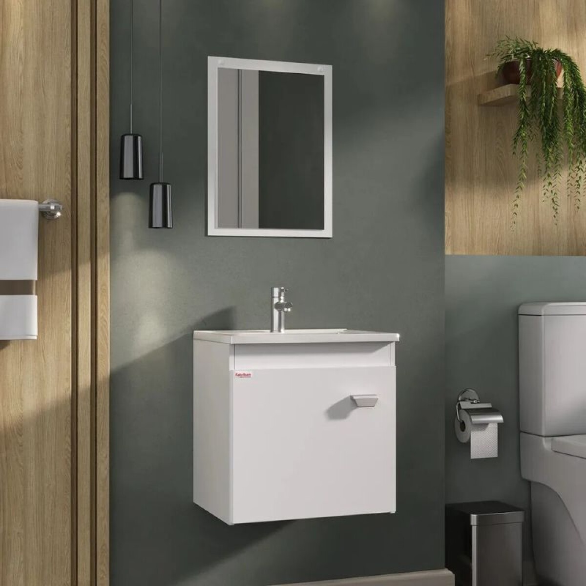 MUEBLE BAÑO SUSPENDIDO 40 CM CON MESADA Y ESPEJO - BLANCO 