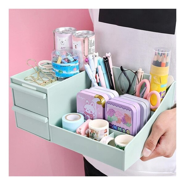 Caja Organizadora Grande Cosméticos Escritorio Tocador Color Variante Verde