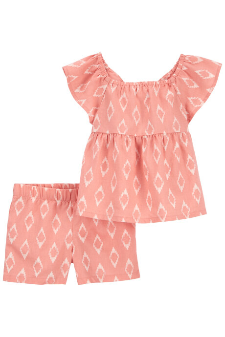 Set dos piezas de sarga, short y blusa diseño rombos Sin color