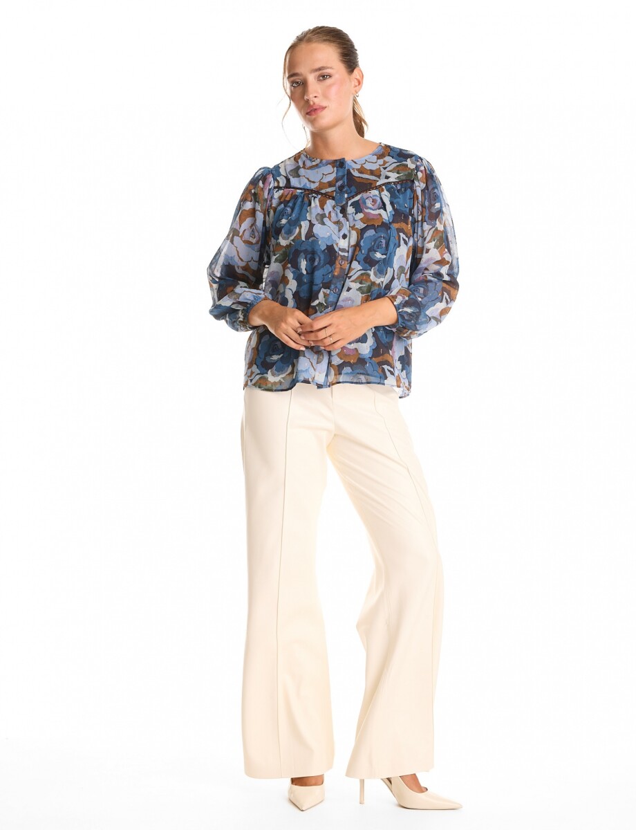 Blusa Gasa Flores - Azul/multi 