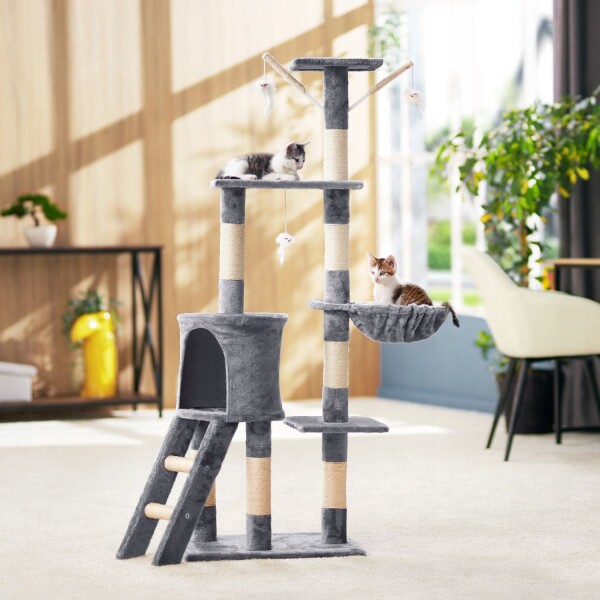 Rascador Torre 5 Niveles En Felpa Y Sisal Para Gato Juego Variante Color Gris Claro