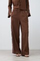 Pantalón de lino con vivo en contraste chocolate