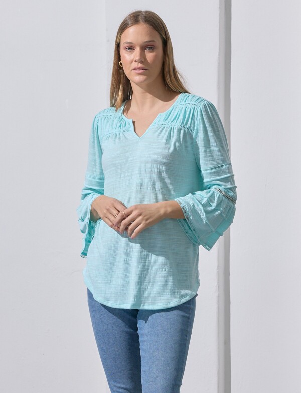 Blusa Frunces Hombro VERDE AGUA