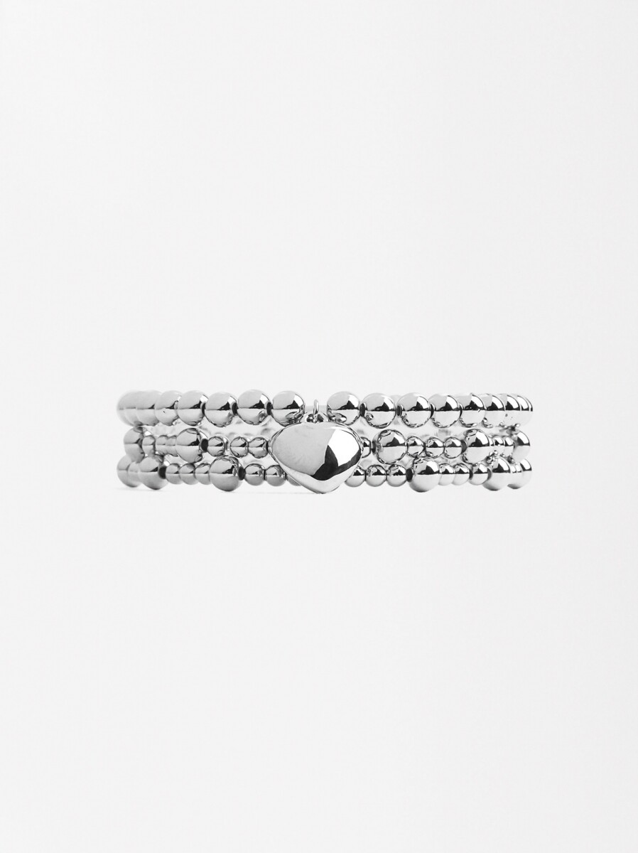 Set De Pulseras Elásticas Con Corazón - plateado 