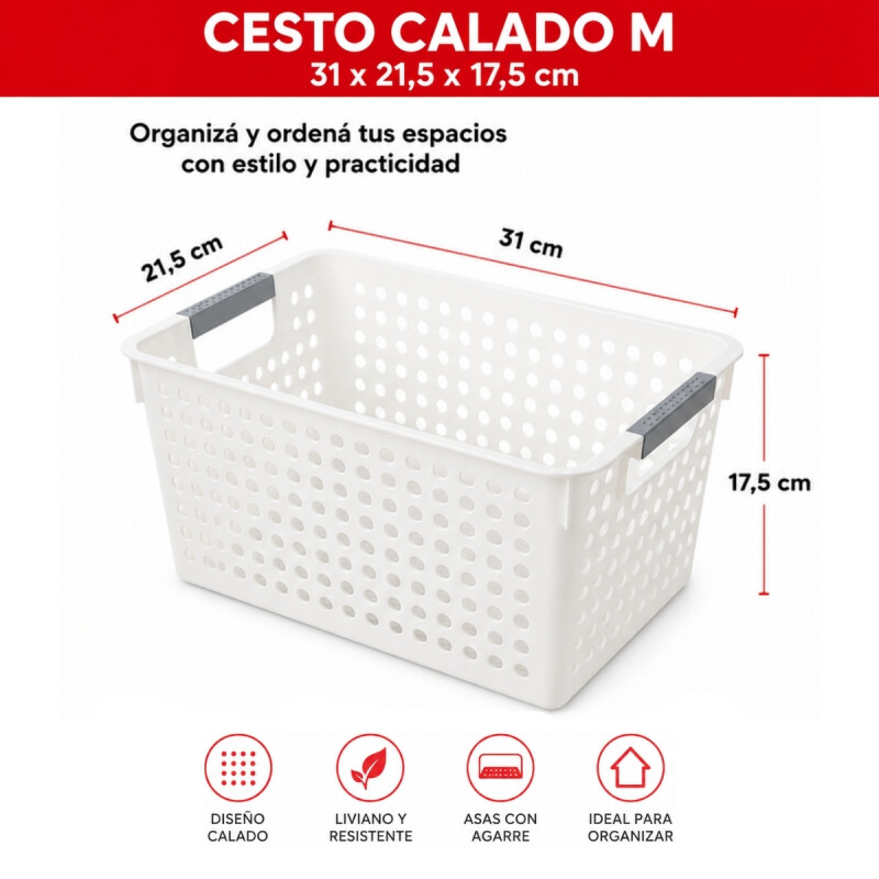 Cesto calado M 31 x 21,5 x 17,5 cm BLANCO