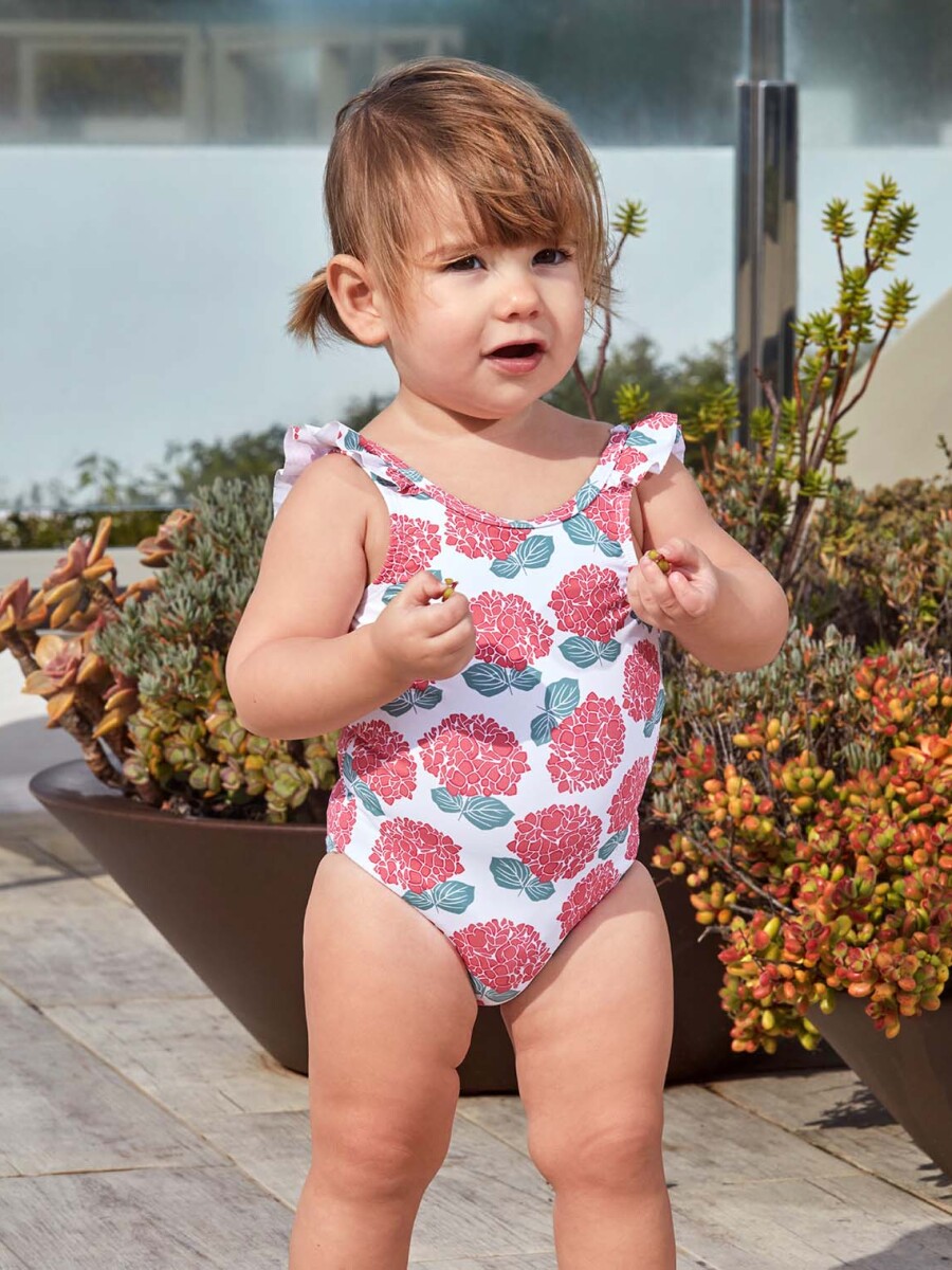 Bañador Estampado Hortensias Blanco