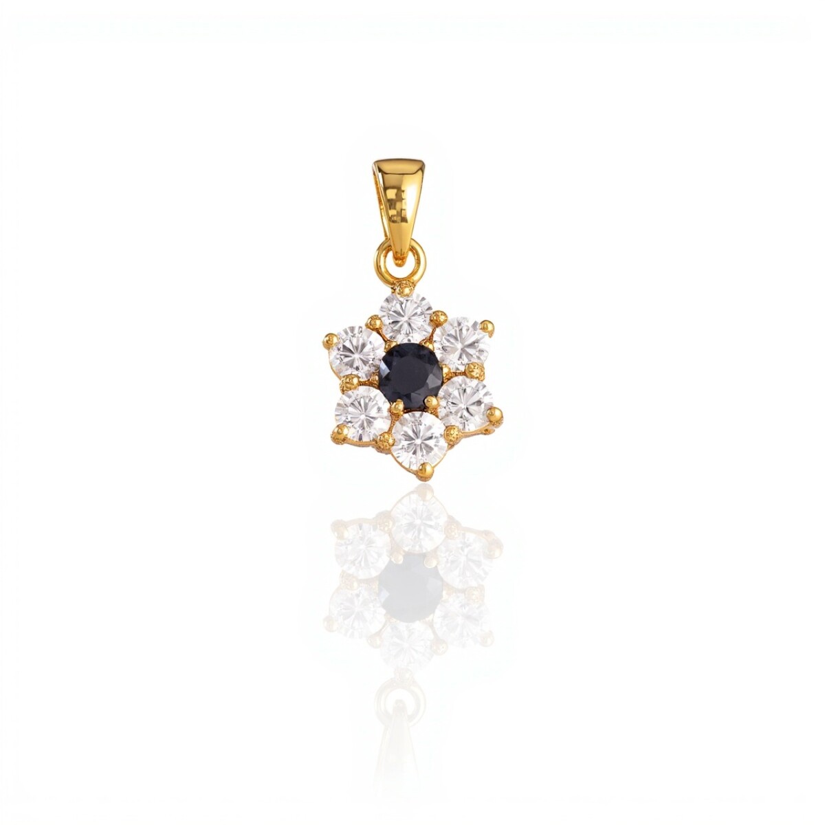 Dije Flor-Oro bajo-Piedra Ónix y Zirconia-CP8699 - conpiedra 