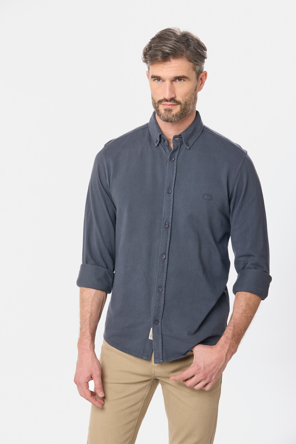 CAMISA PIQUE LISA MANGA LARGA Azul