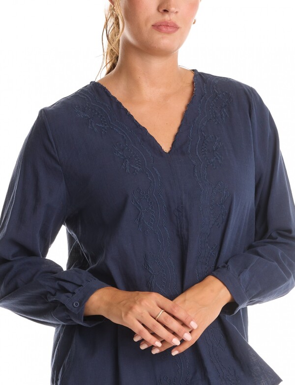 Blusa Algodon Esc V AZUL