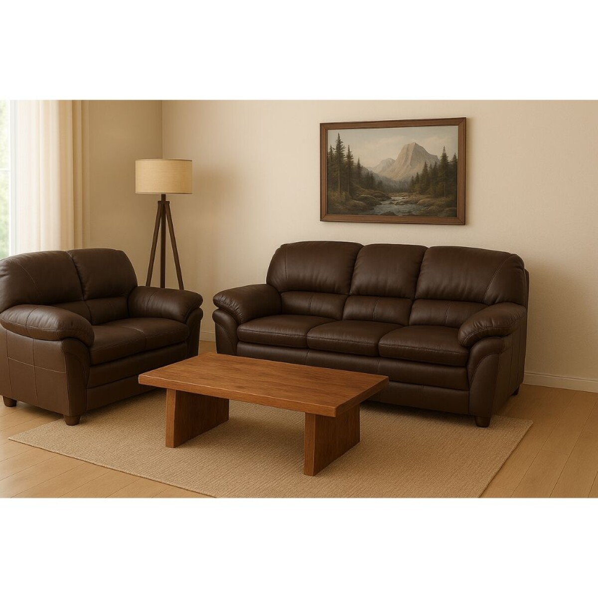 Juego de living 3+2 Cuero Natural 