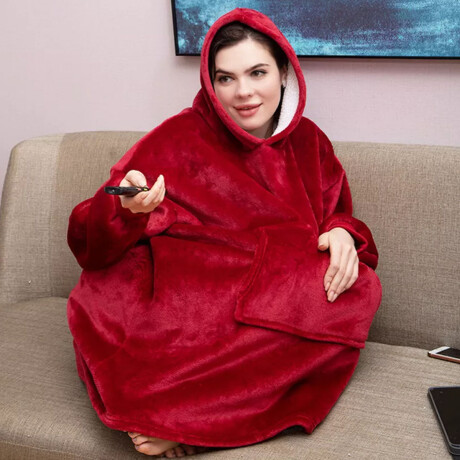 Buzo Canguro Oversize Manta Polar Afelpada Corderito Capucha Rojo