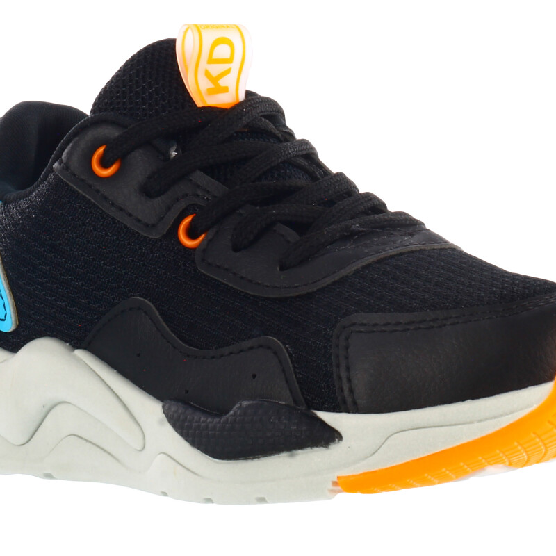 Championes Infantiles KIDY acordonado con piezas en contraste Negro - Azul - Anaranjado