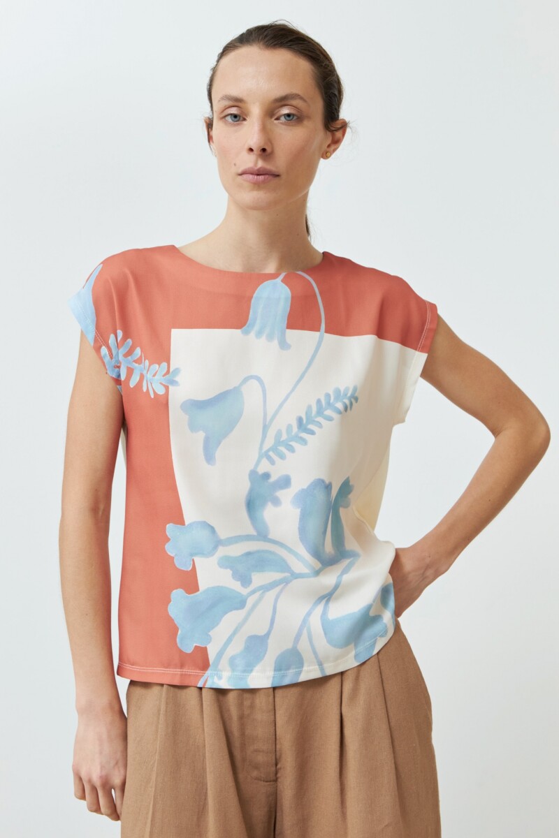Blusa frente estampa jacaranda durazno