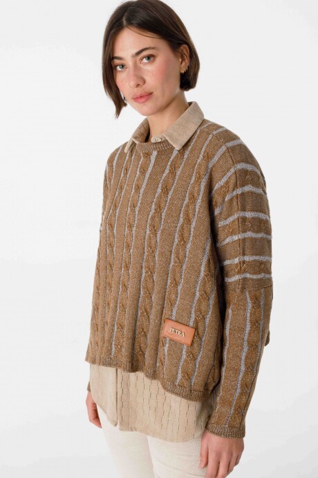 Sweater Oceano Crop Celeste/Camel