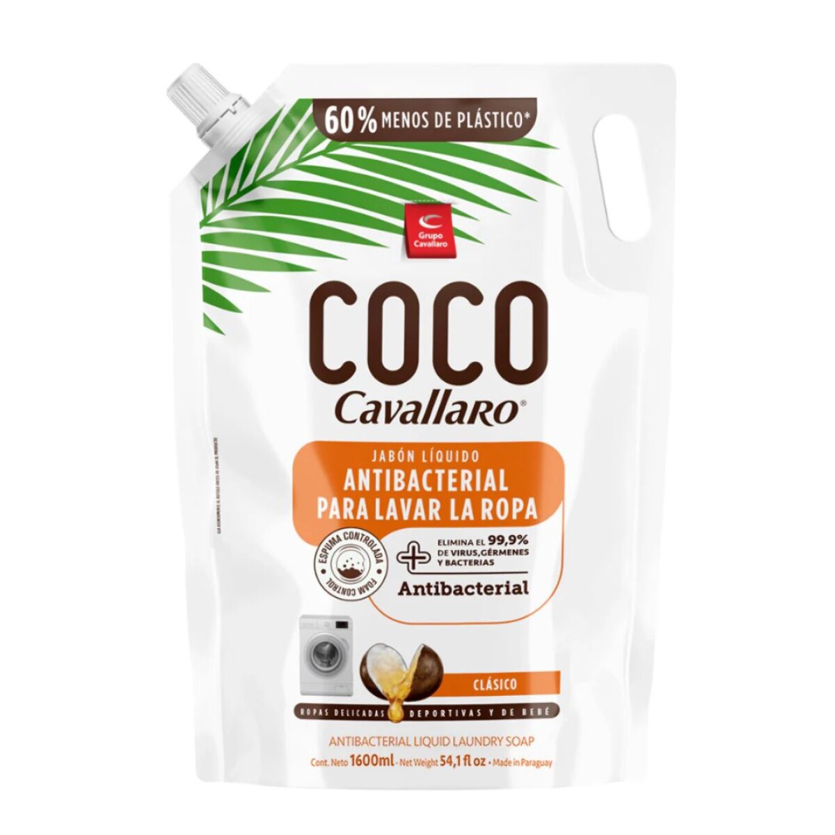 DETERGENTE LIQUIDO PARA ROPA COCO CAVALLARO DOY PACK CLASICO 1600 ML 