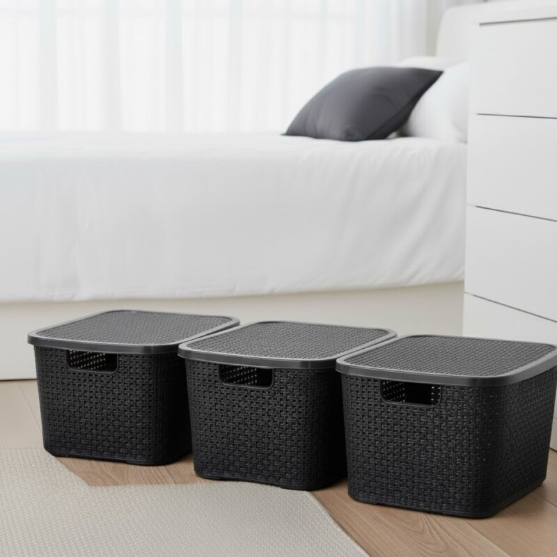 Set x3 Caja ratán 15 lts NEGRO