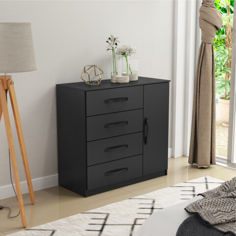 Combo Armario 6 Puertas y Cómoda - MDP - Negro Combo Armario 6 Puertas y Cómoda - MDP - Negro