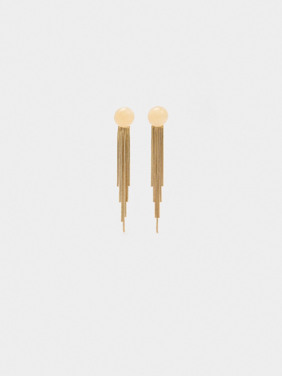 Pendientes Largos Con Flecos Metálicos beige