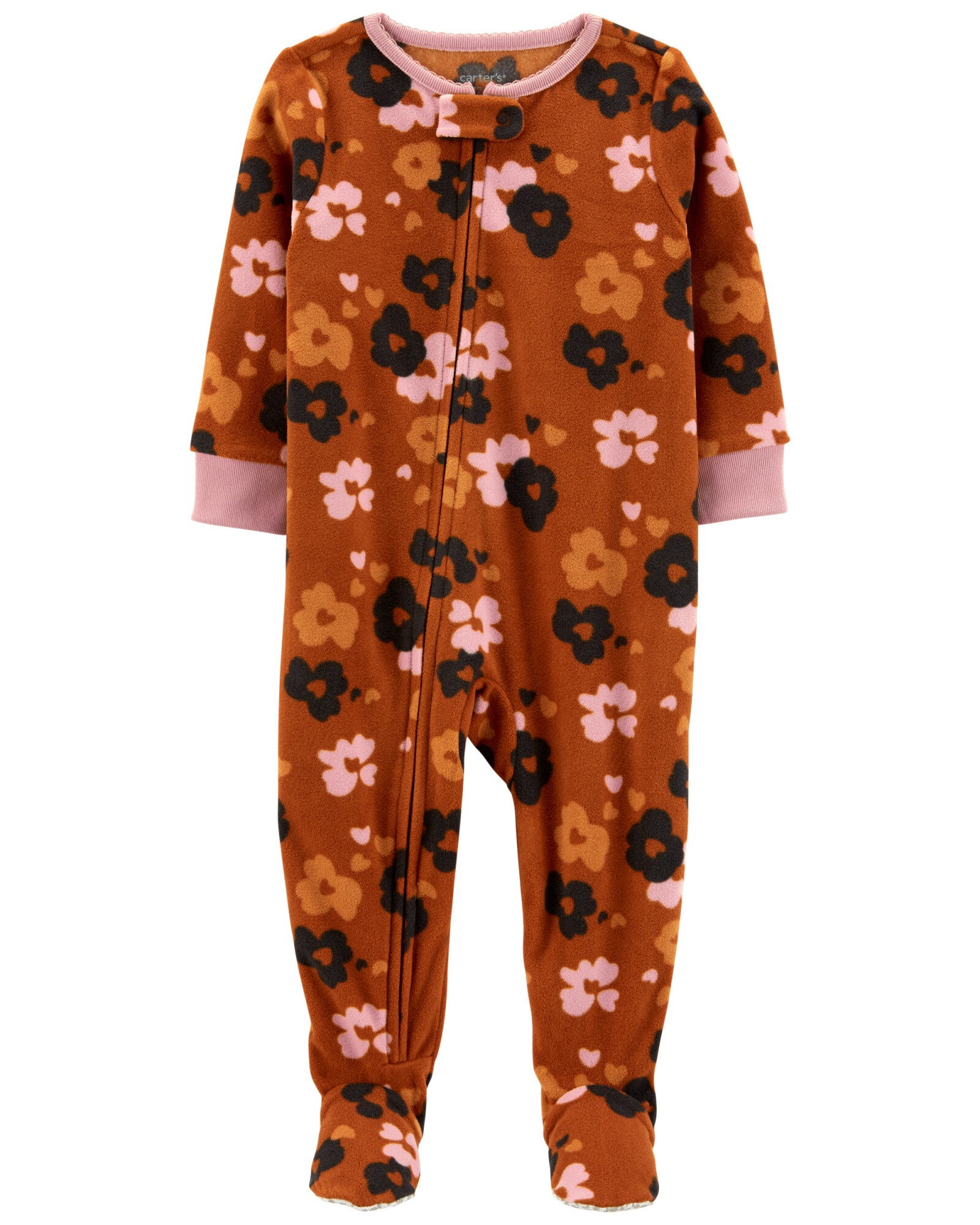 Pijama una pieza de micropolar con pie diseño floral Sin color