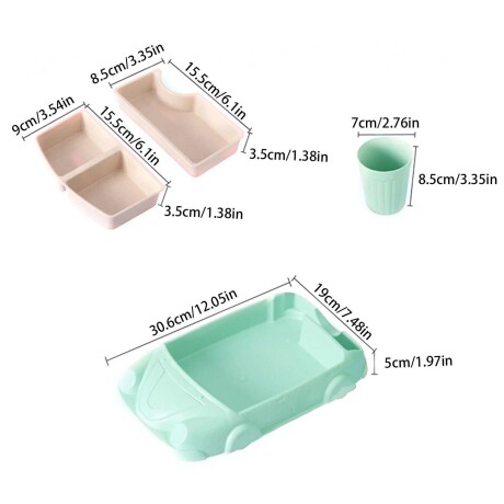 Set de Comida Bebé Diseño Auto c/ Platos y Vaso en Plástico Verde